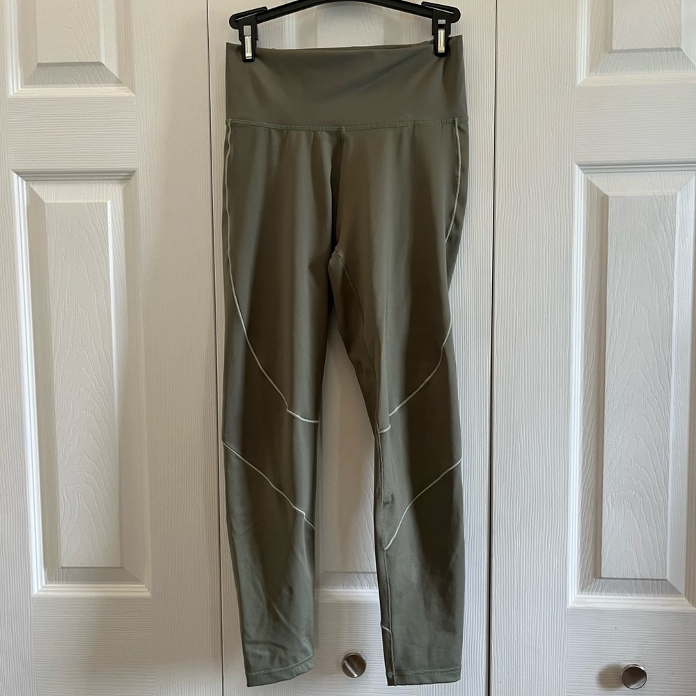 Adidas Women’s Olive Green Leggings with White Accents